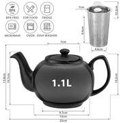 URBAN LIFESTYLE Teekanne Liverpool 1,1 L Schwarz Matt aus Steinzeug mit Siebeinsatz